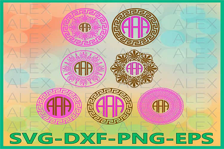 Greek Circle Monogram Frames SVG, Greek Key, Circle Monogram example image 1