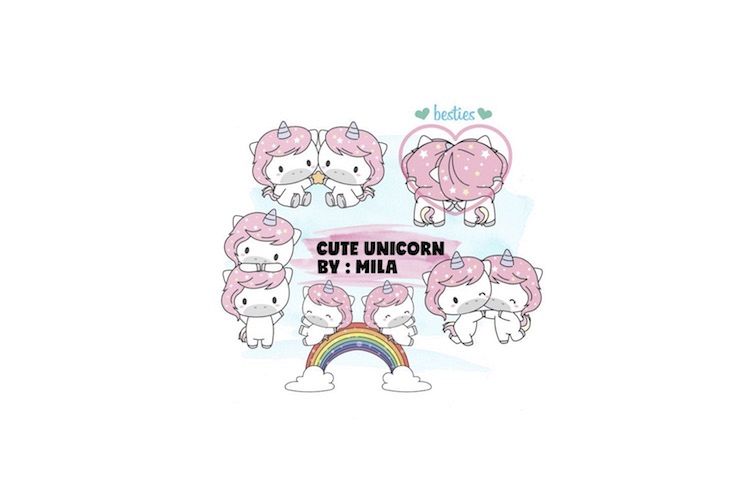 KAWAII UNICORN CLIPART BUNDLE PNG example image 1
