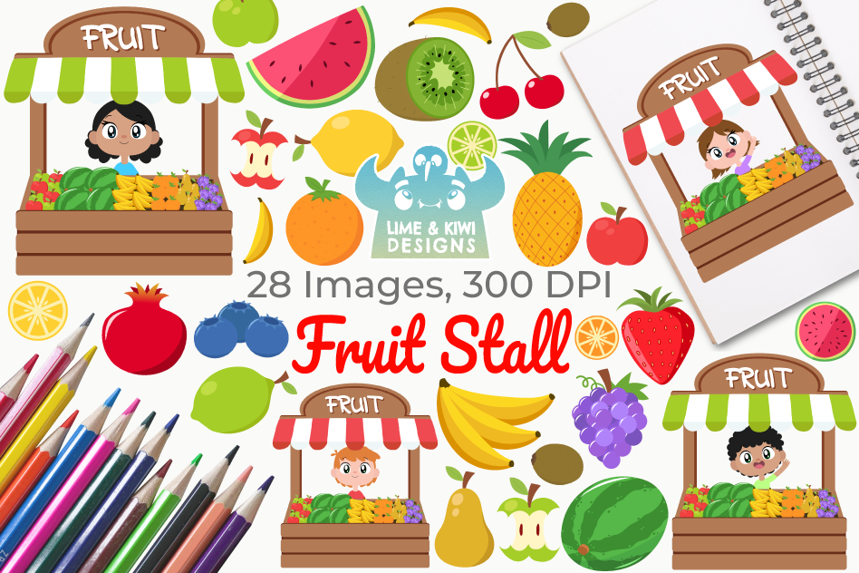 Fruit Stall Clipart, Instant Download Vector Art example image 1
