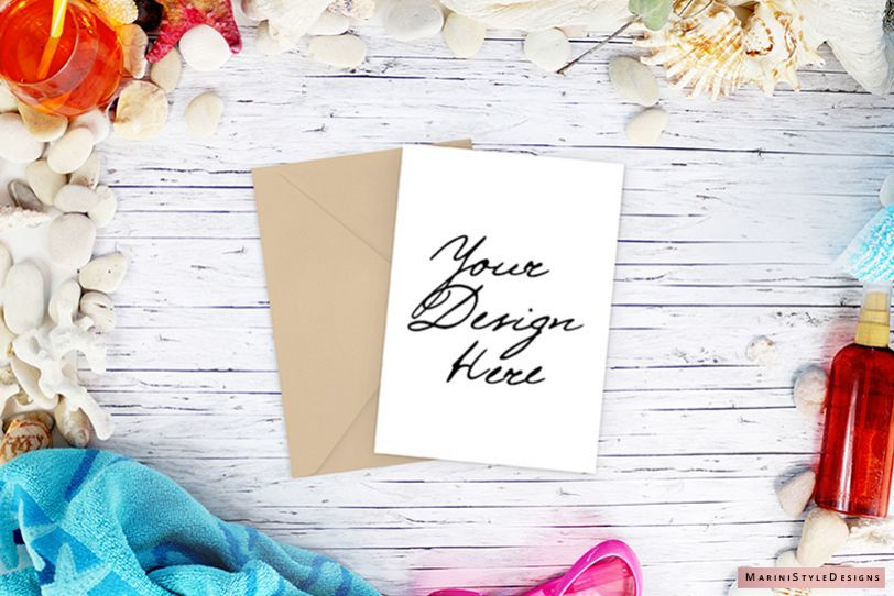 5x7 card mockup, summer beach styled invitation mockup 962 example image 1
