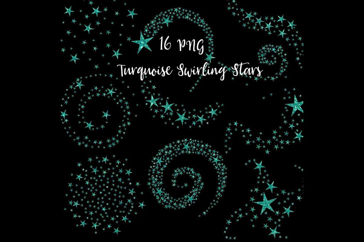 Turquoise Glitter Swirling Stars Clipart example image 1