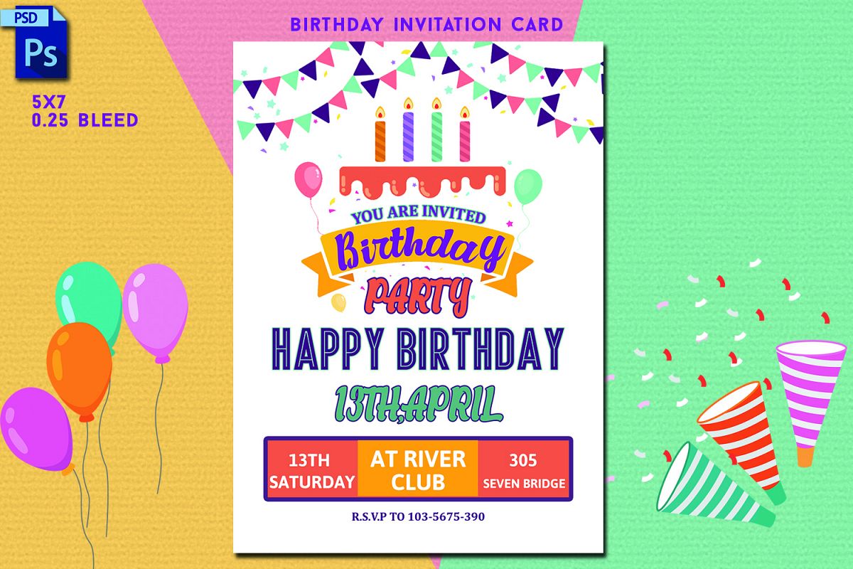 Birthday Invitation Card 346574 Card Making Design Bundles