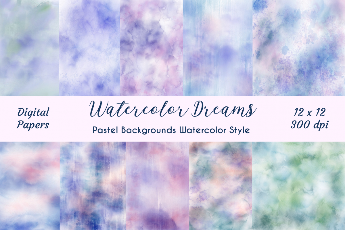 10 Background Digital Watercolor Dreams Texture Papers Pack example image 1