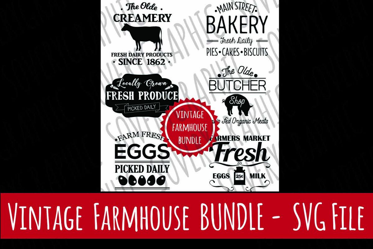 Vintage Farmhouse Sign BUNDLE | 6 Files| SVG | PNG example image 1