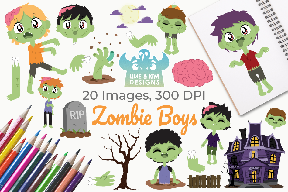 Zombie Boys Clipart, Instant Download Vector Art example image 1
