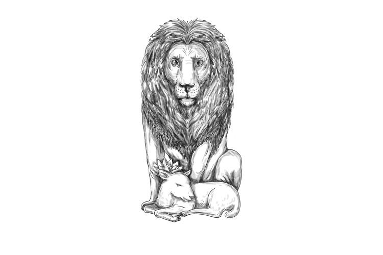 Lion Watching Over Lamb Tattoo example image 1