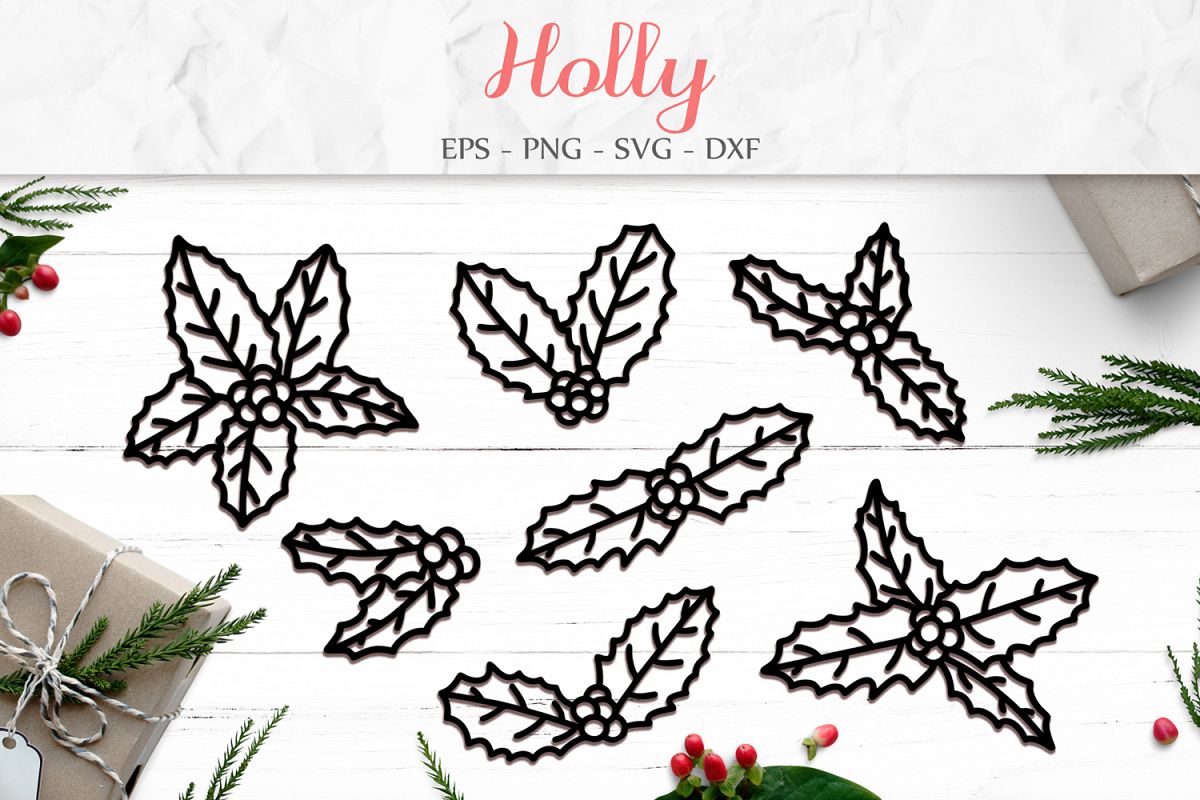 Holly Leaves svg png dxf eps - Holly Paper Cut example image 1