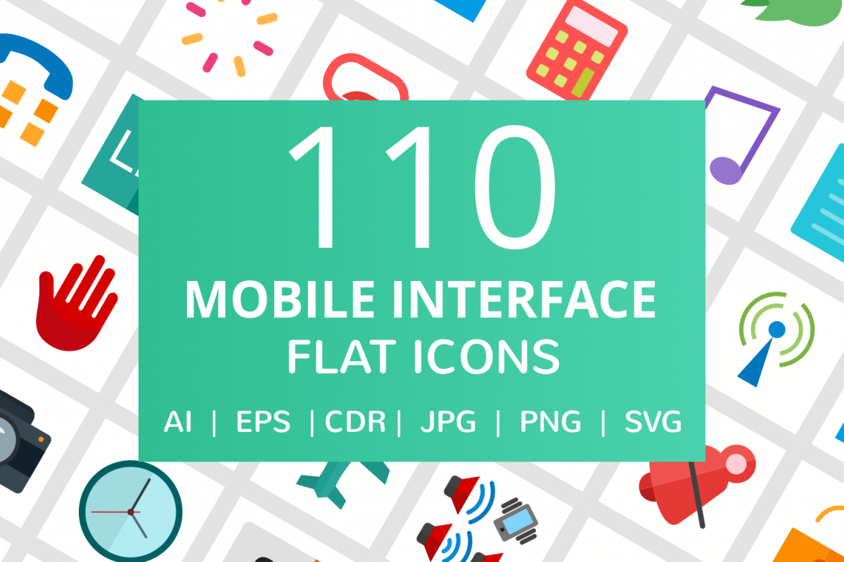 110 Mobile Interface Flat Icons example image 1