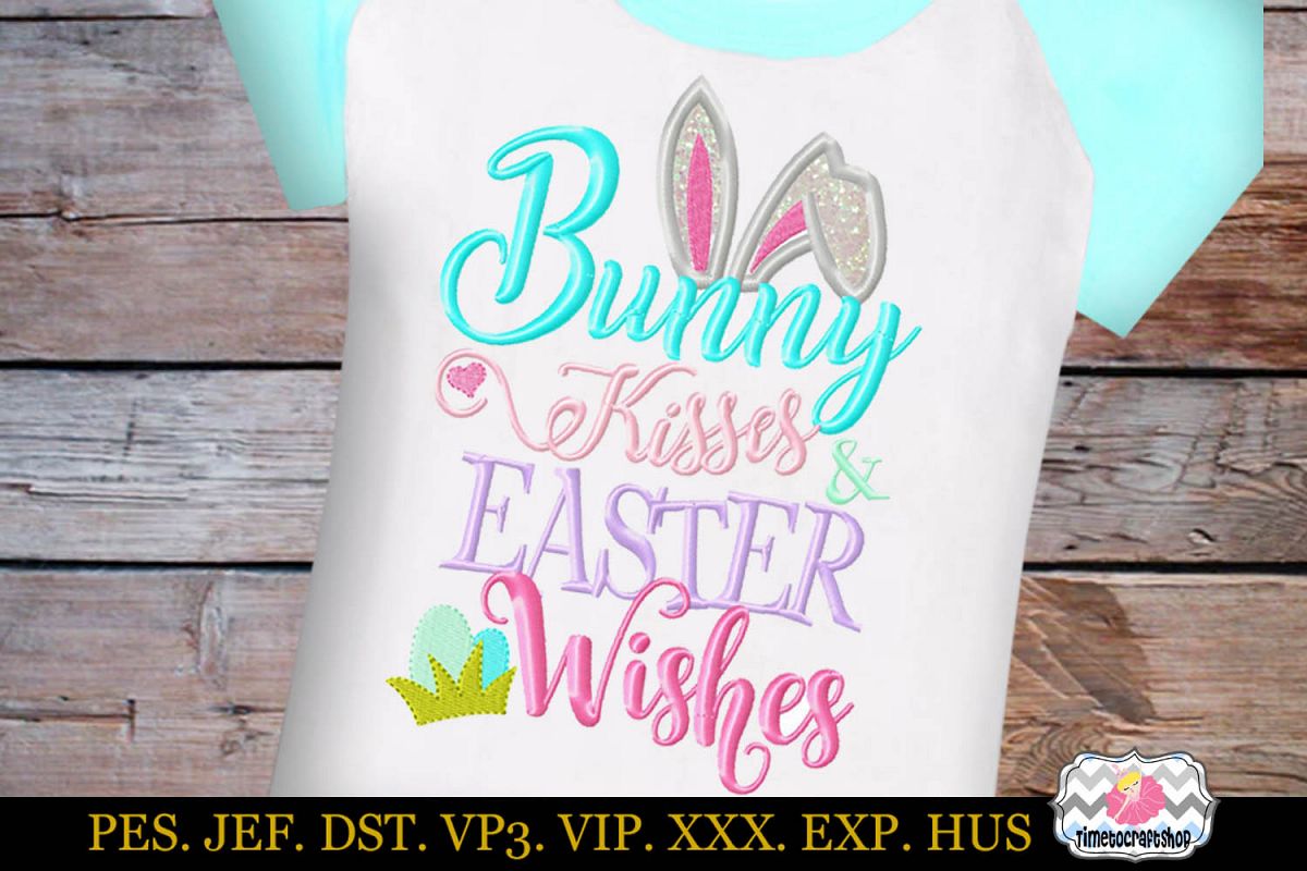 Bunny Kisses and Easter Wishes Embroidery Applique Design example image 1