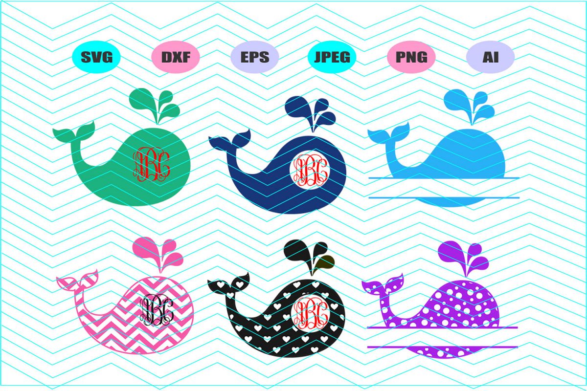 Monogram Whale Svg Dxf Eps Png Jpg Ai Cut Vector Vinyl Decal example image 1