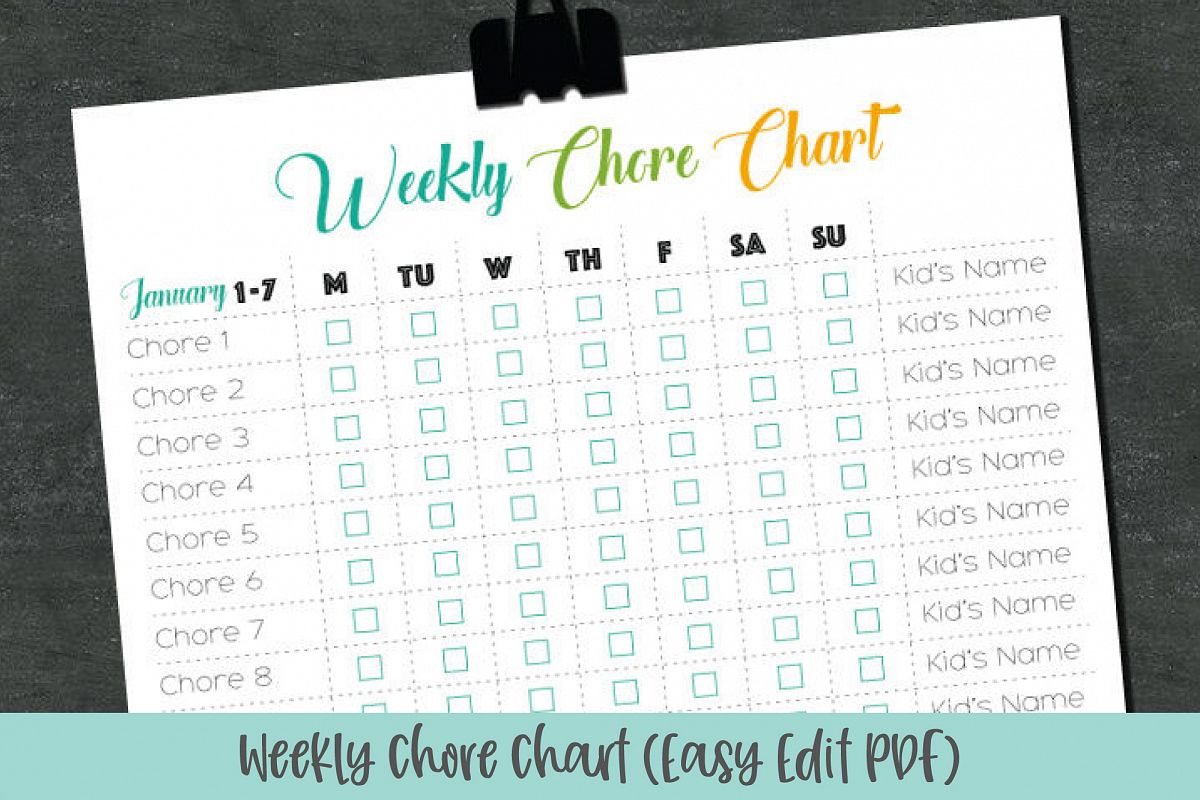 Editable Weekly Chore Chart