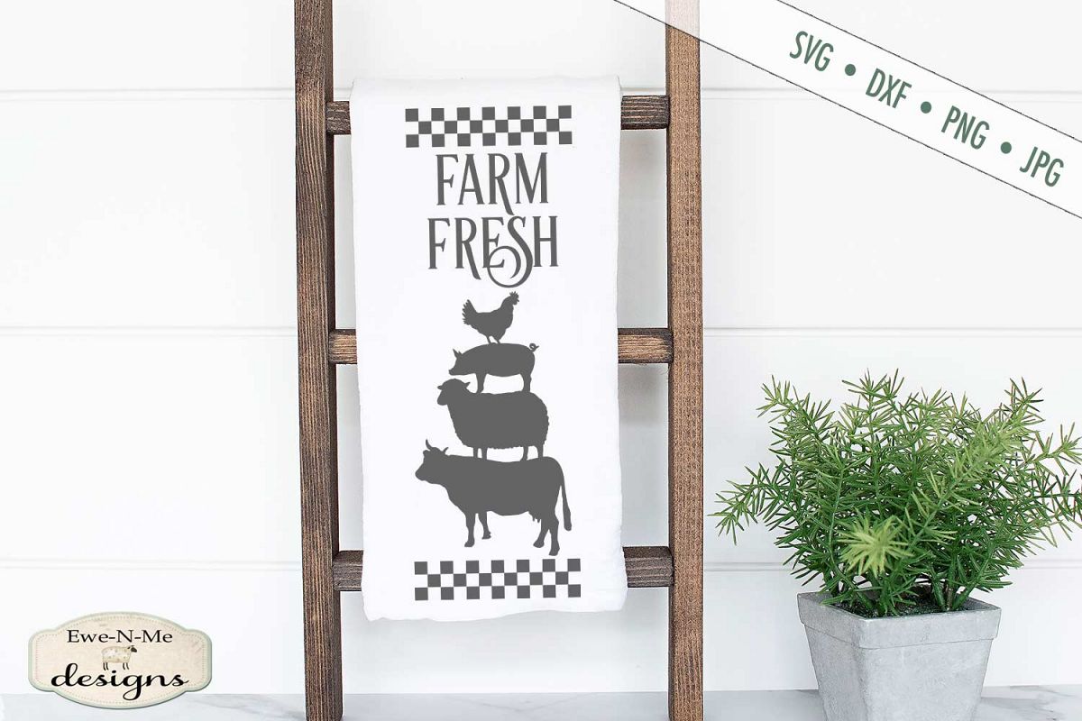 Farm Fresh Stacked Farm Animals Checked Border SVG DXF Files example image 1
