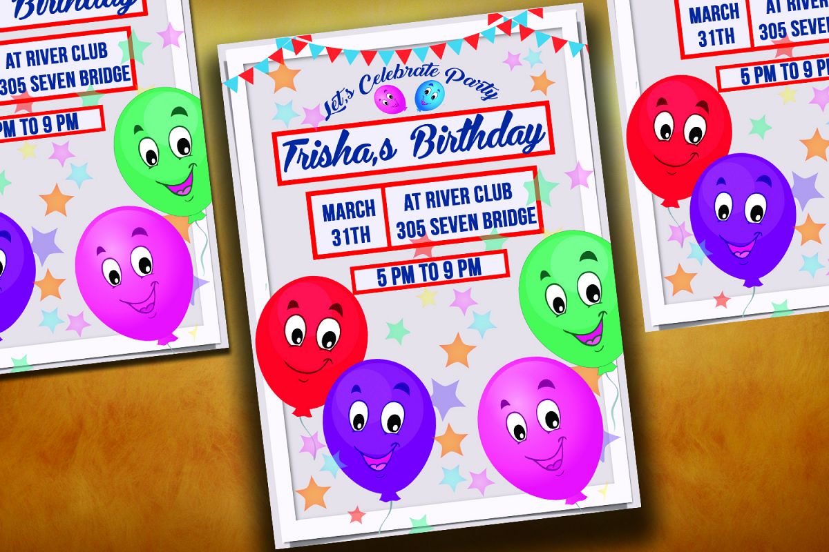 Happy Balloons Birthday Invitation Card example image 1