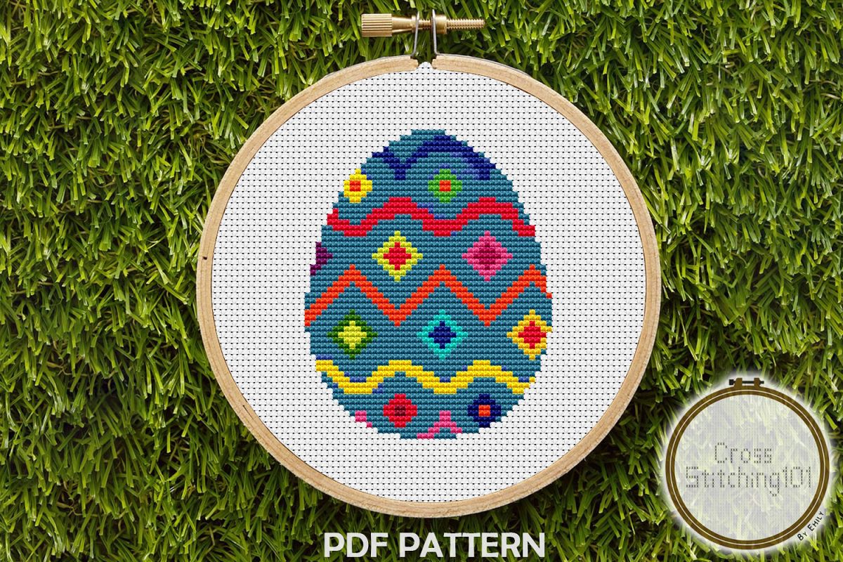 Easter Egg Modern Cross Stitch Pattern- Instant Download PDF example image 1