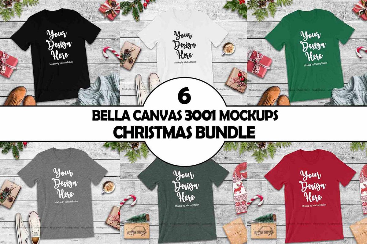 Bella Canvas 3001 Christmas Tshirt Mockup Bundle example image 1