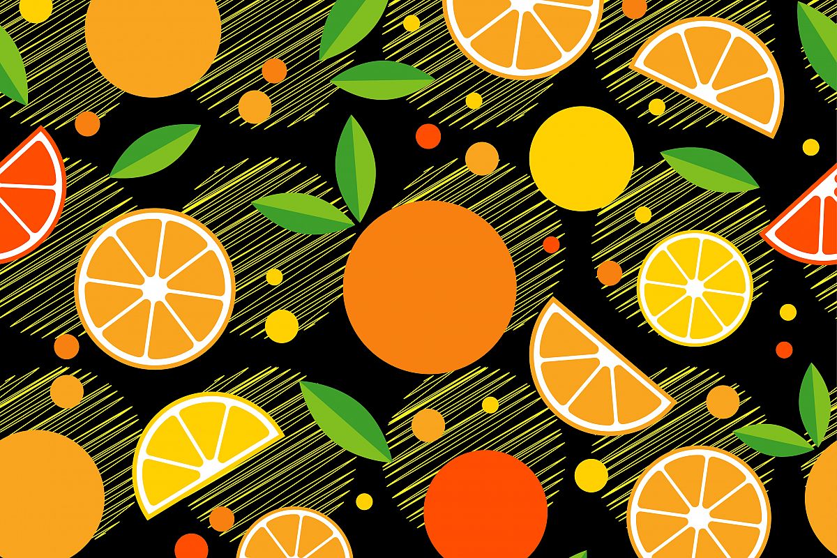 Seamless pattern with decorative oranges. Tropical fruits. Textile rapport. example image 1