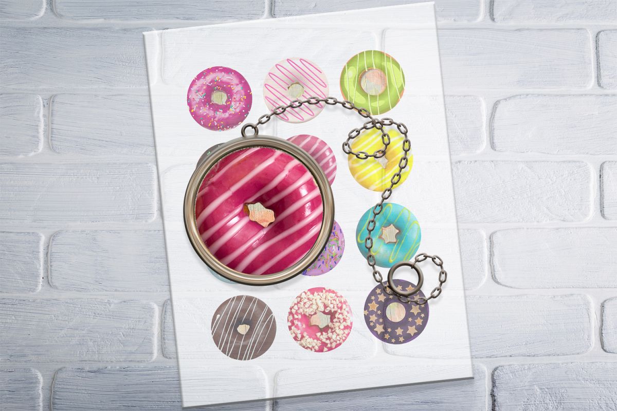 Donuts Printable Round images, Digital Collage Sheet, 50 OFF example image 1