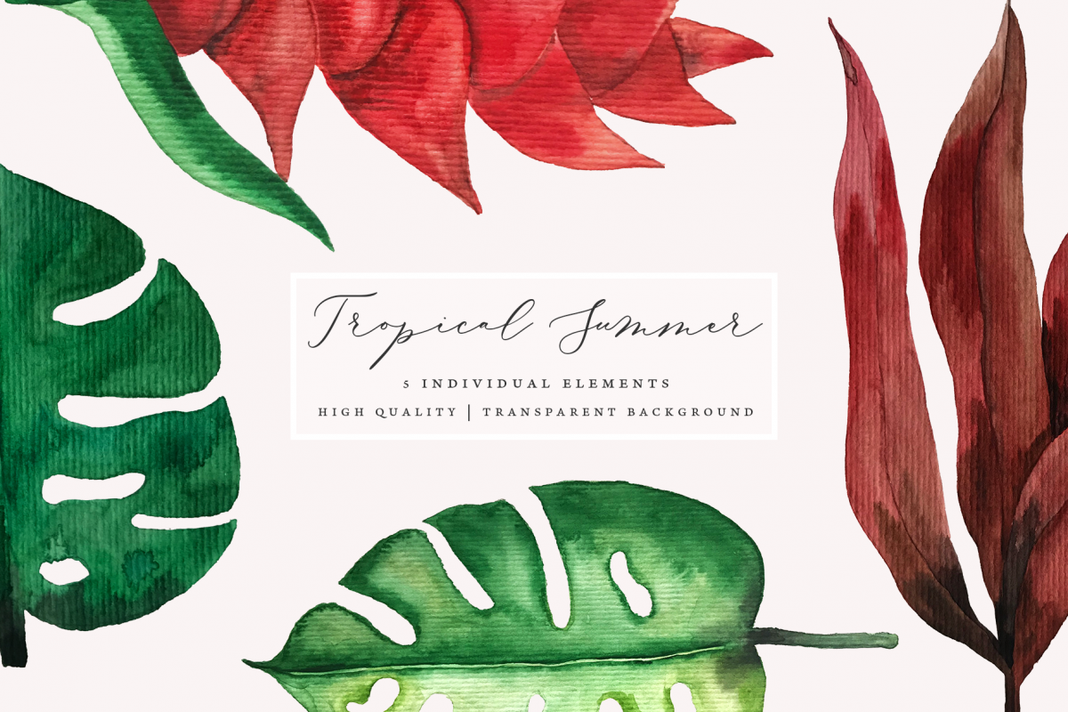 Hand Painted Watercolor Tropical Leaves example image 1