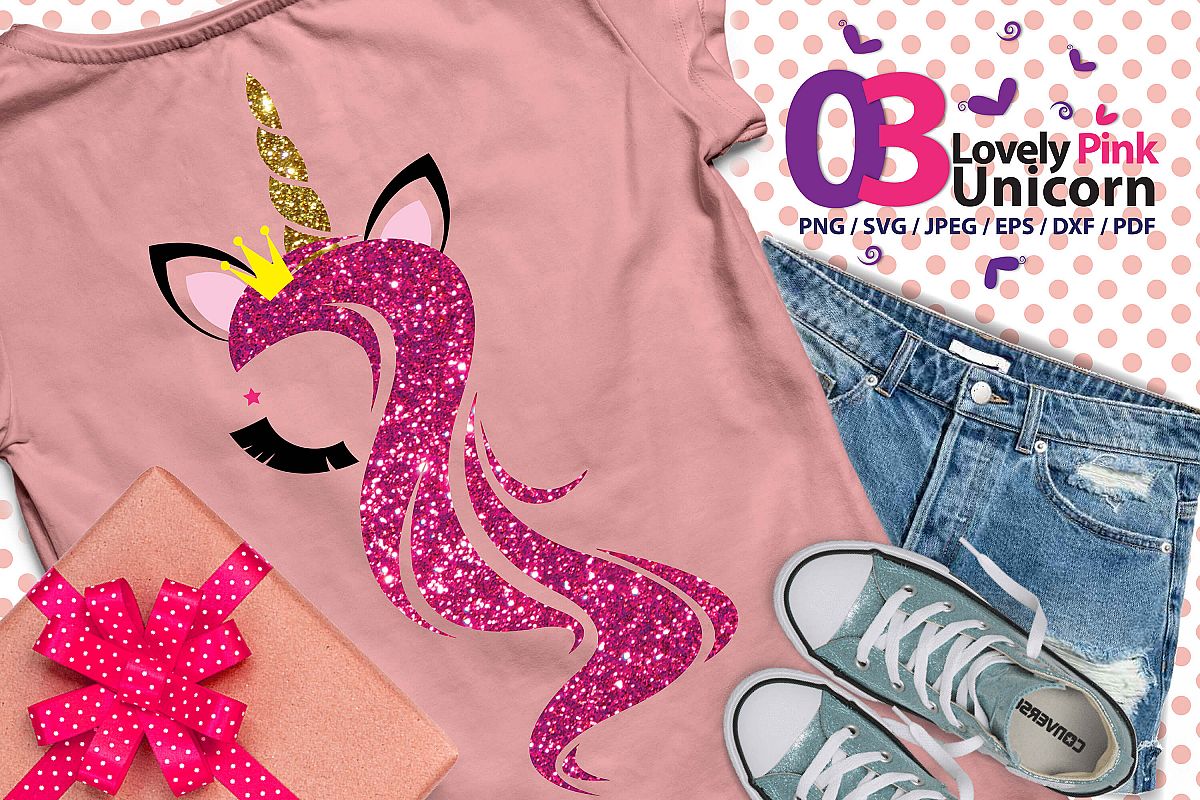 Lovely Pink Unicorn 03 high res svg, example image 1