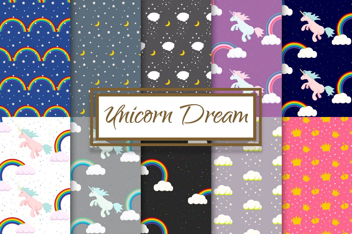 Unicorn Rainbow Dream Pattern Set example image 1