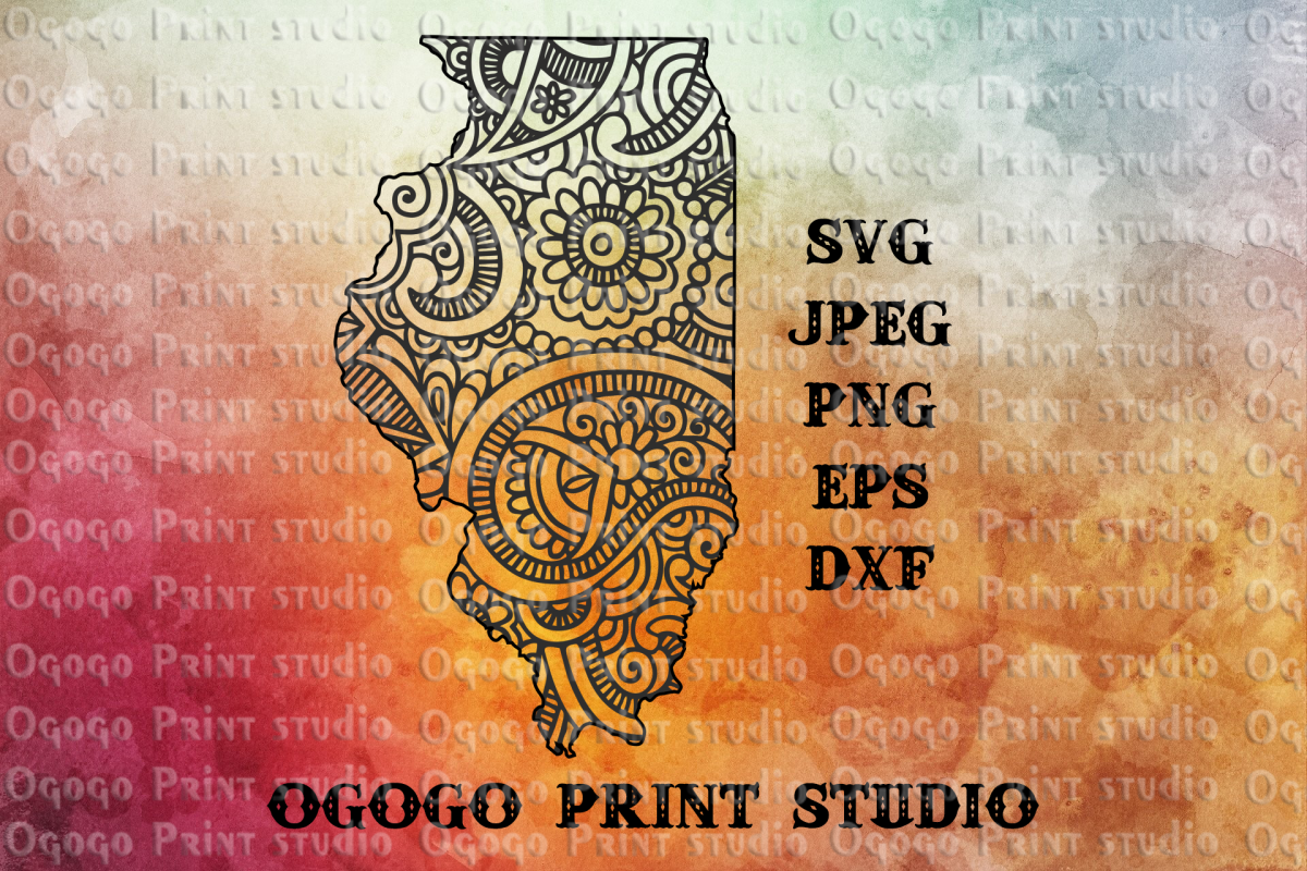 Illinois Map SVG, Zentangle SVG, Travel svg, Mandala svg example image 1