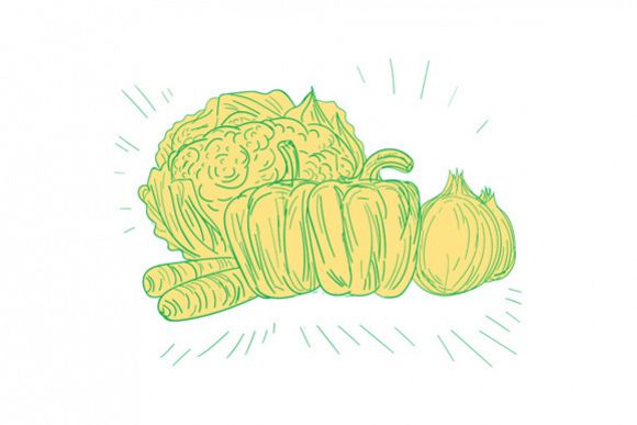 Brocolli Capsicum Onion Drawing example image 1