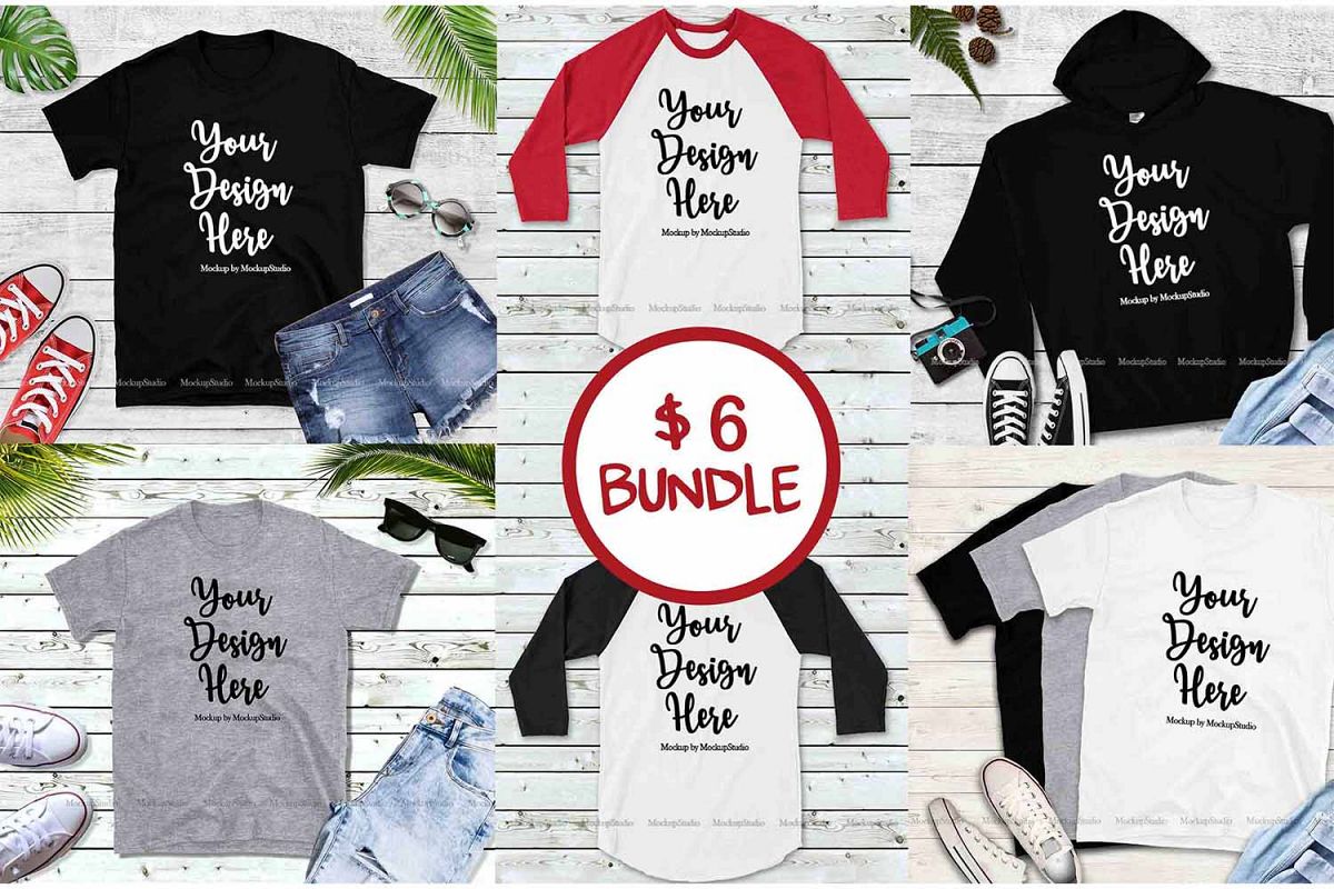 Tshirt Mockup Bundle, Unisex Shirt Mock Up Basic Bundle example image 1