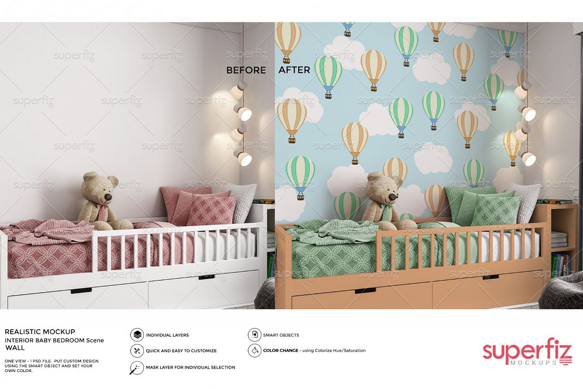 Wallpaper Mockup Kids Bedroom SM61 example image 1