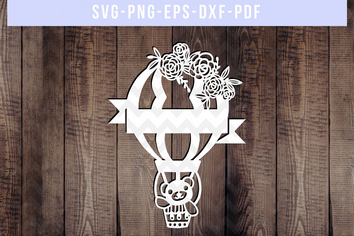 Customizable Bear Air Balloon Papercut Template, Nursery PDF example image 1