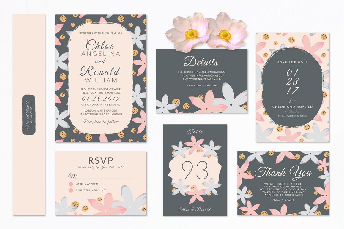 Modern Floral Wedding Invitation Set example image 1