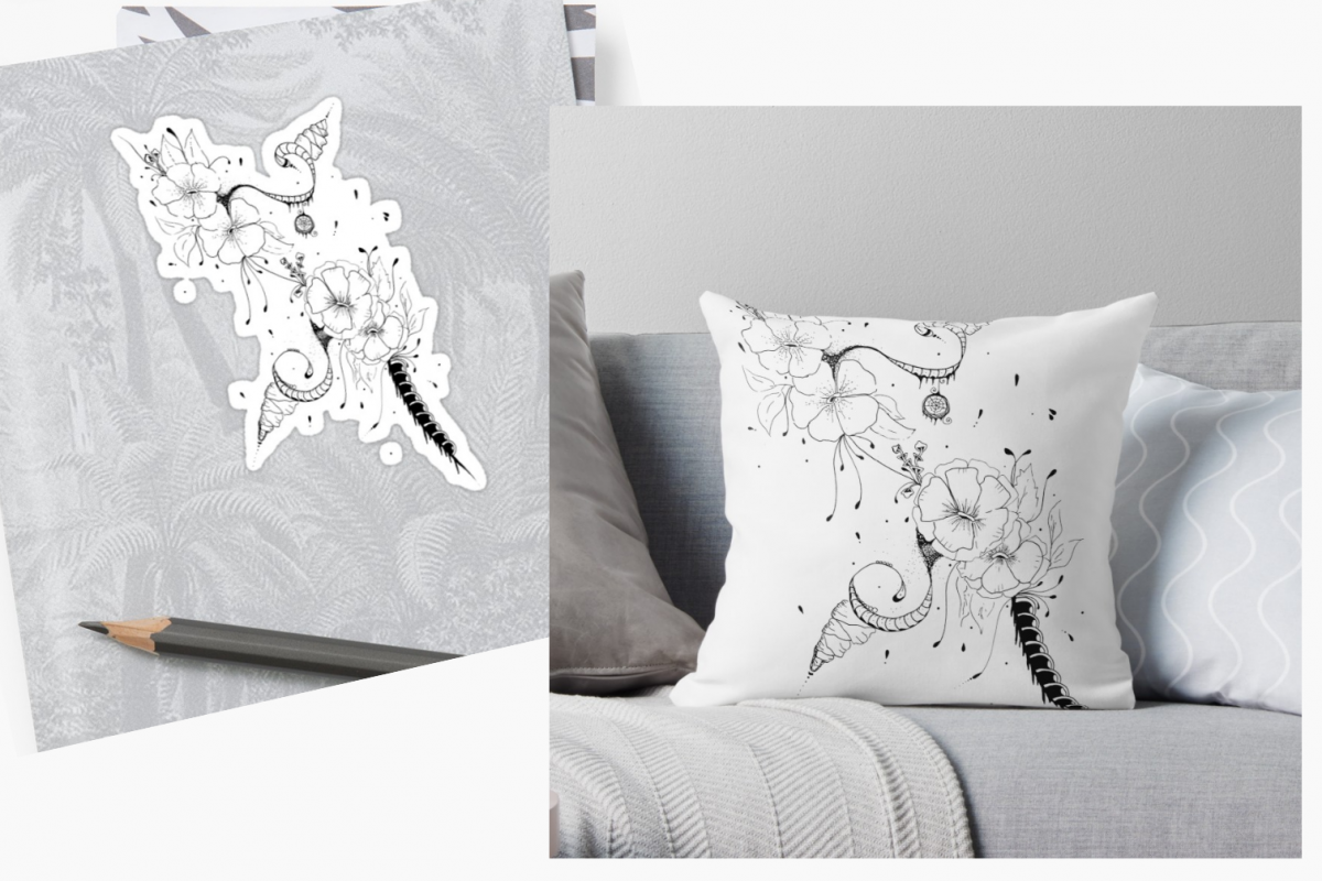 black bunch floral Doodle Art A1, SVG example image 1