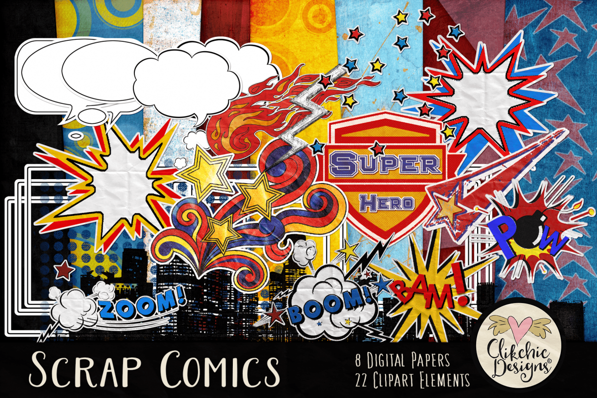 Digital Scrapbook Kit - Scrap Comics Super Hero Clipart Kit example image 1