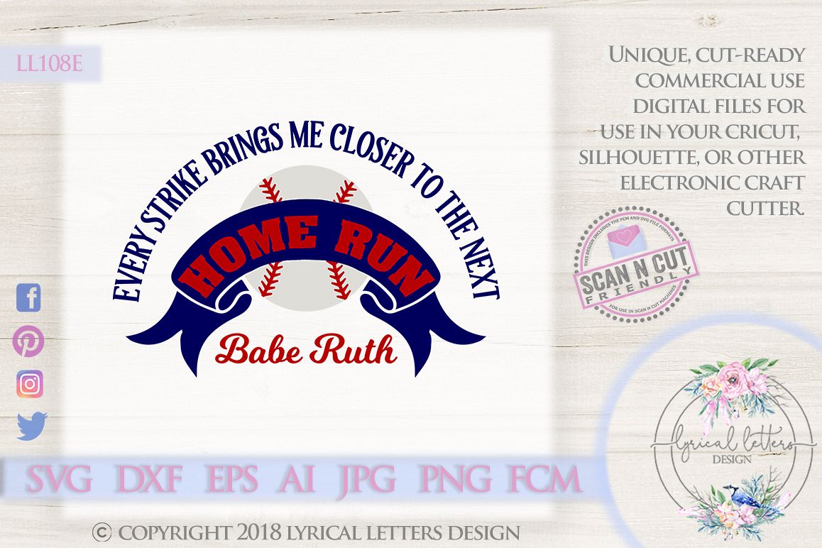 Babe Ruth Baseball Quote SVG DXF Cut File LL108E example image 1