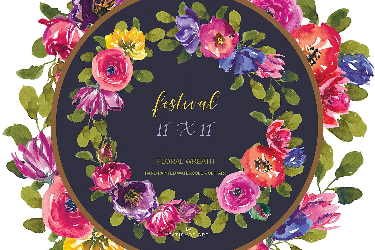 Watercolor Summer Flowers Wreath Clipart Colorful Wreath