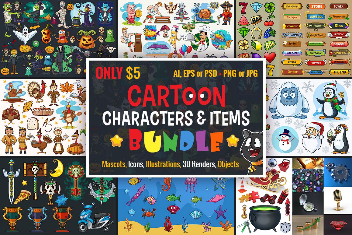 Cartoon Characters & Items Bundle example image 1