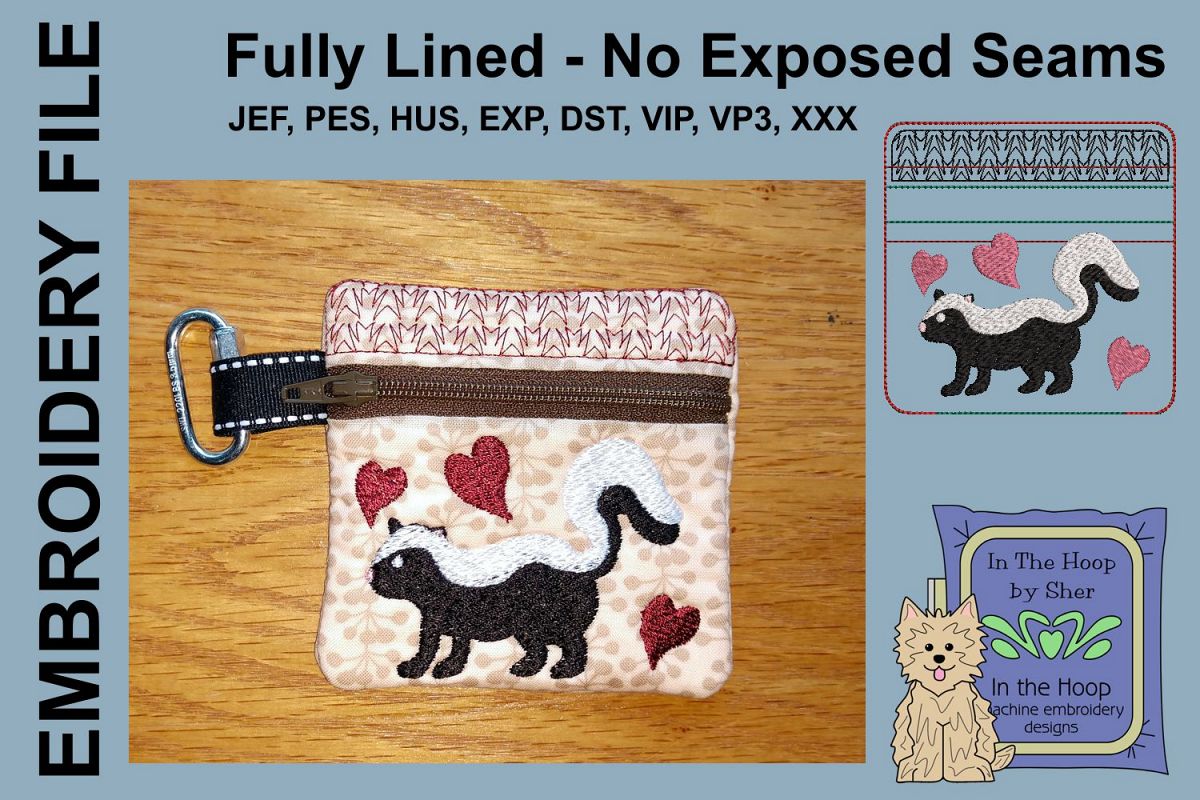 Skunk Mini Zipper Bag / Fully Lined, 4X4 HOOP example image 1
