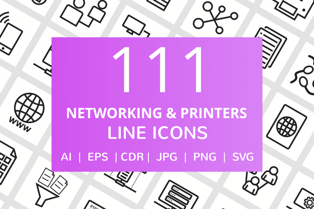111 Networking & Printers Line Icons example image 1