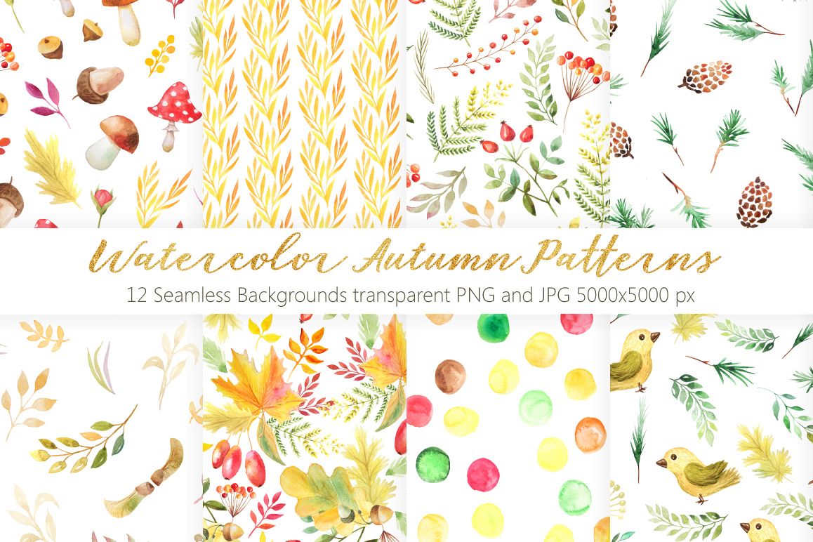Watercolor Autumn Patterns Vol.2 example image 1
