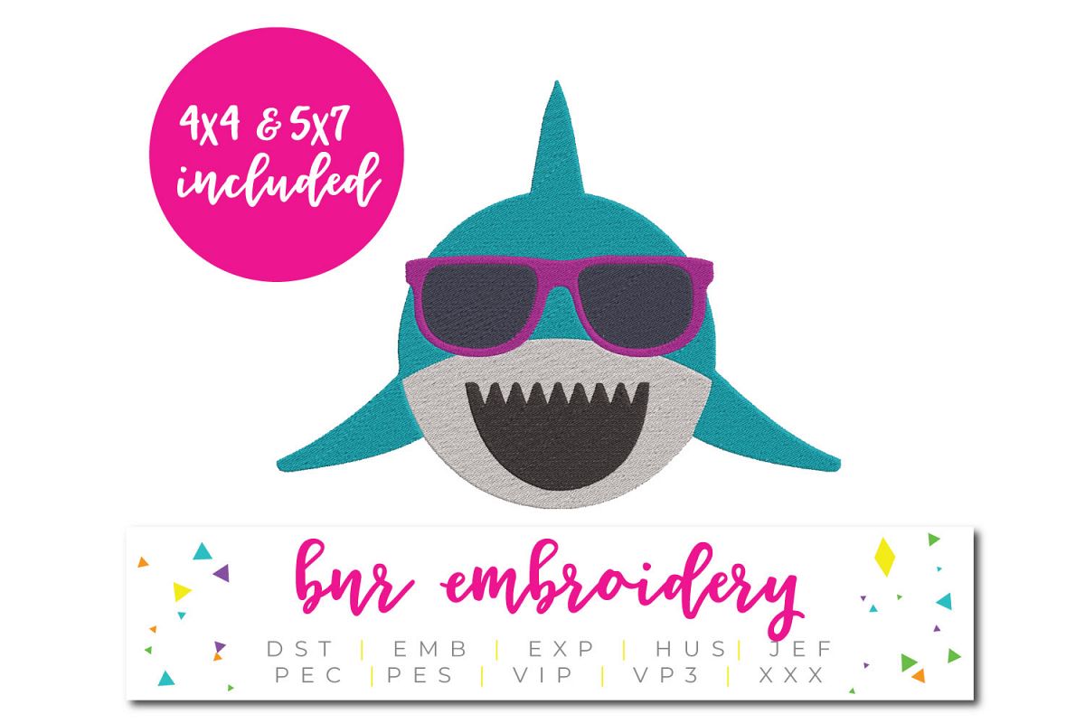 Shark Machine Embroidery Design, Summer Embroidery example image 1