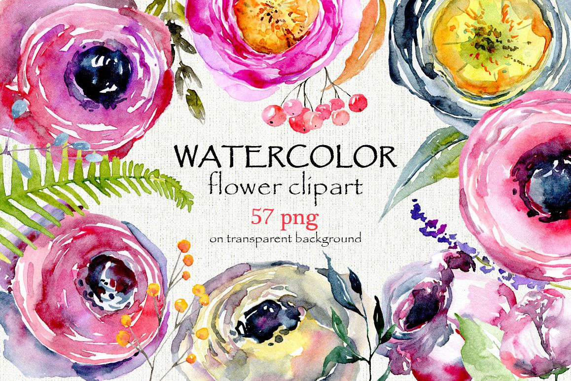 Watercolor flowers, branches, 57 png example image 1