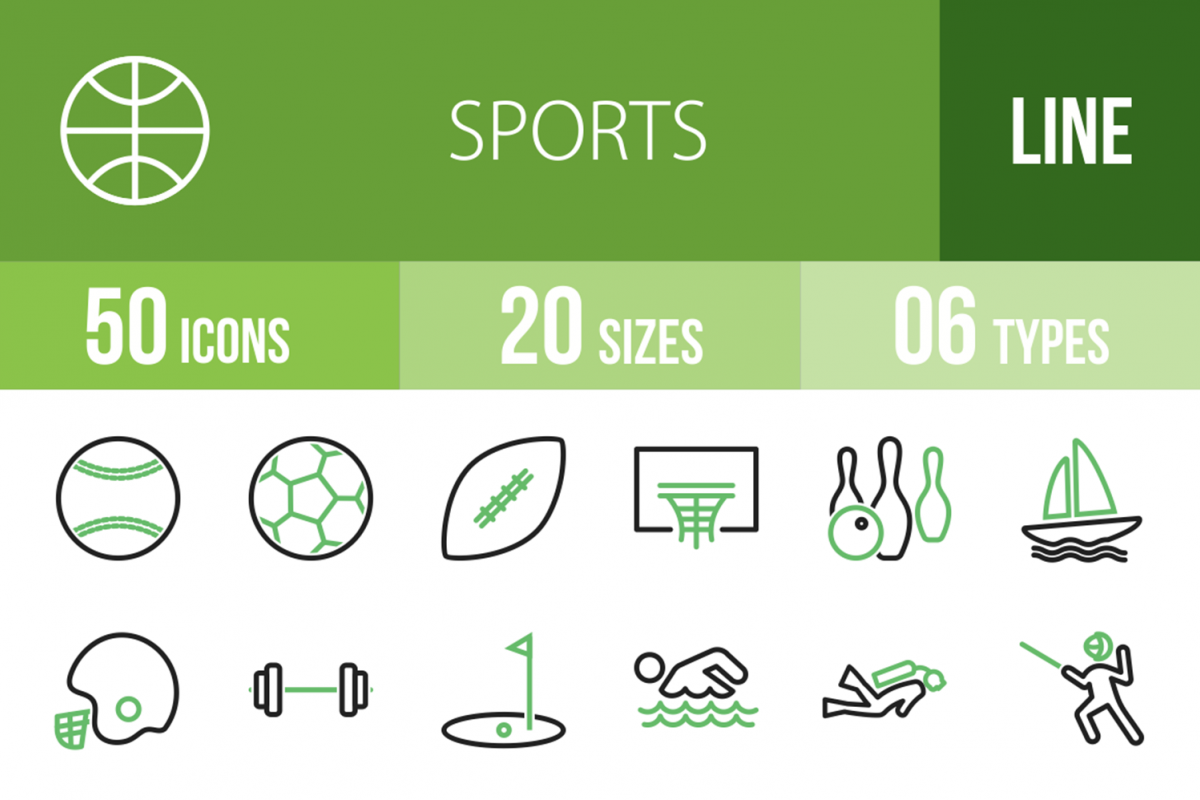 50 Sports Line Green & Black Icons example image 1