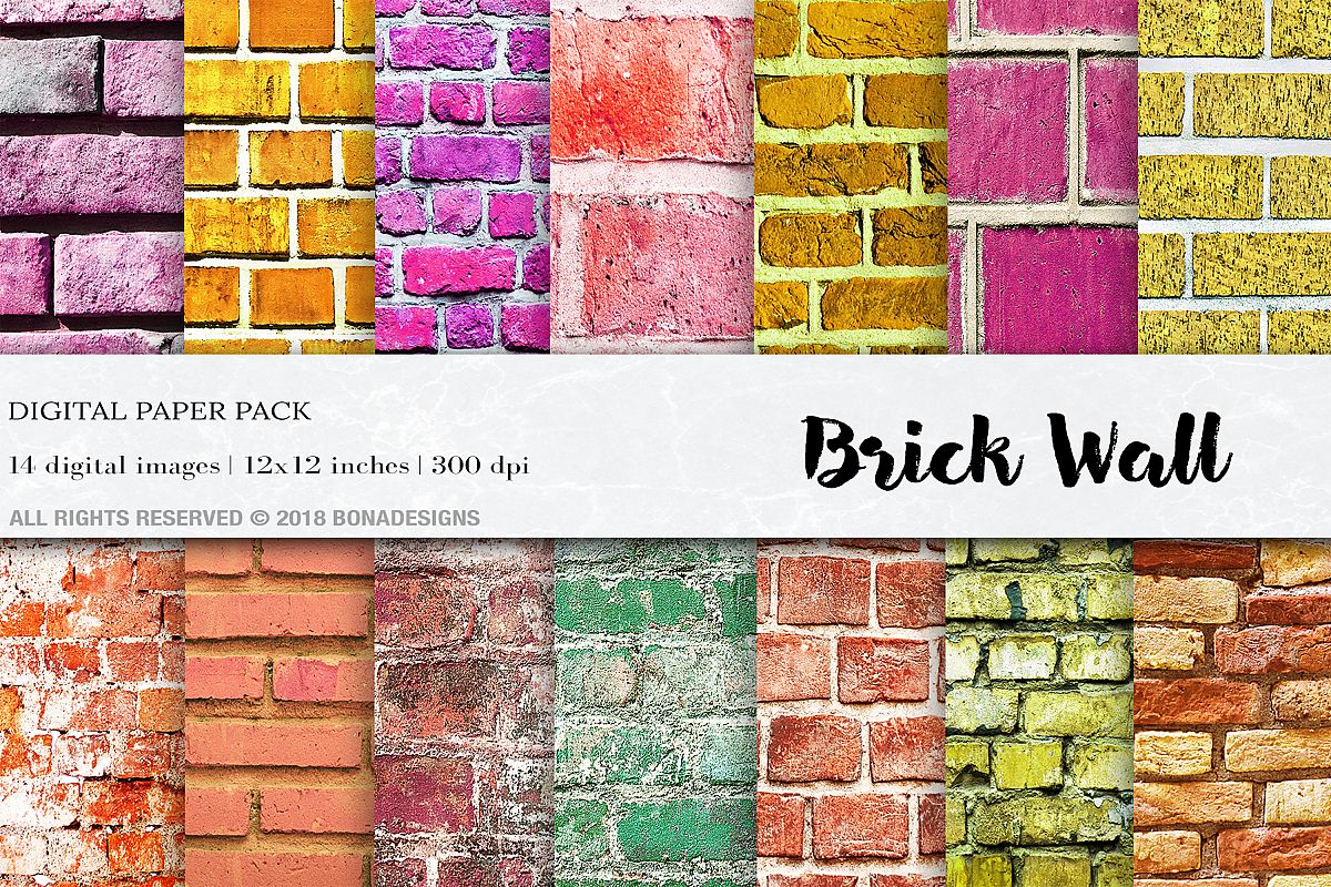 Wall Digital Paper Pack, Brick Wall Digital Paper Pack,Wall example image 1