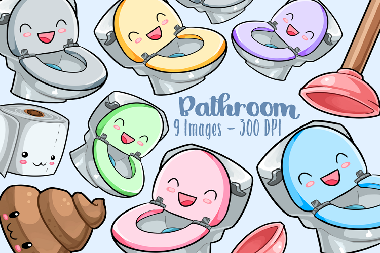 Kawaii Bathroom Clipart (127526) Illustrations Design Bundles
