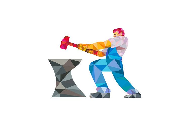 Blacksmith Worker Striking Hammer Anvil Low Polygon example image 1