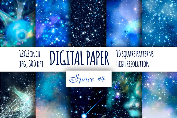 Blue galaxy digital paper. Starry sky background example image 1