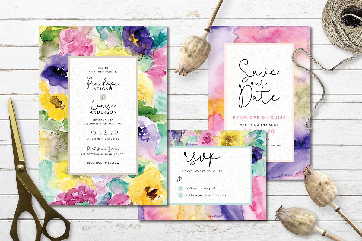 Abstract Floral Wedding Invitation example image 1