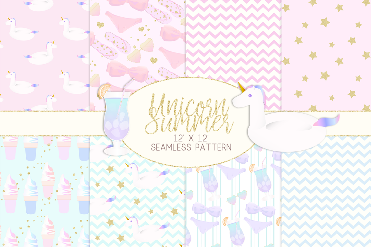 Unicorn Summer Digital Paper example image 1