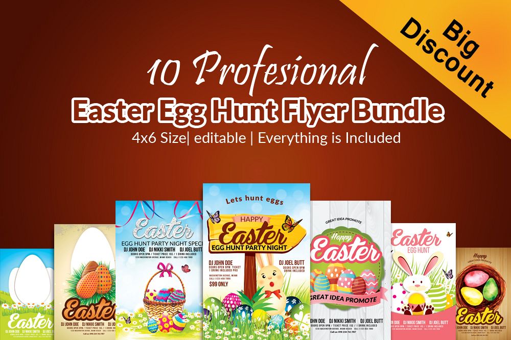 10 Easter Egg Psd Flyer Print Template Bundle example image 1