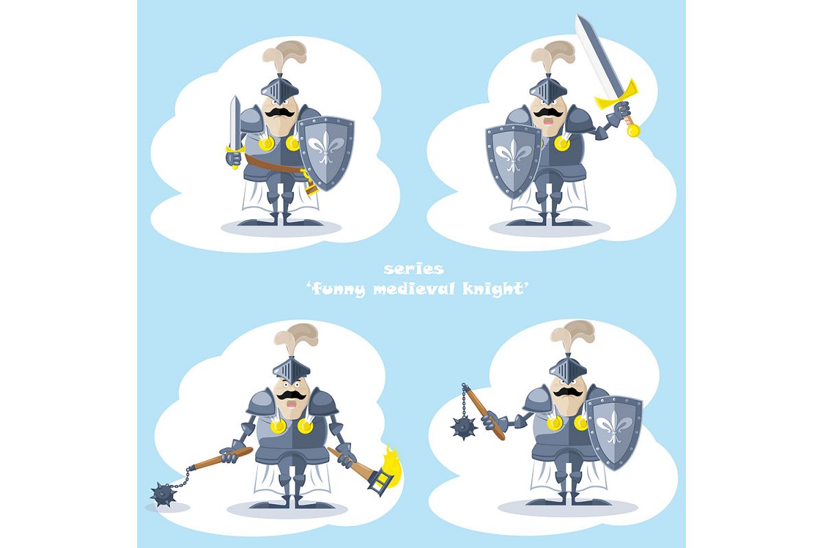 Set of 20 figure funny medieval knight or soldier. Vector illustration example image 1