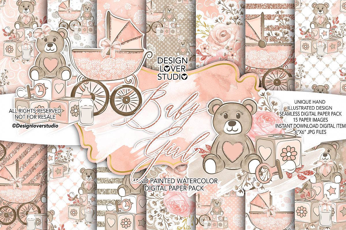 Baby Girl digital paper pack example image 1